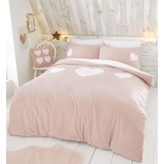 Catherine Lansfield Cozy Heart Duvet Cover Set, Polyester, Blush, Double
