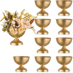 Sziqiqi Urn Vases for Wedding Table Decoration - 15 cm High Gold Metal Vase Set of 10 Small Vintage Flower Arrangement Pots for Table Elegant Hammered Flower Vase for Christmas Anniversary Party