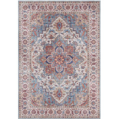 Nouristan Anthea Asmar Living Room Rug Orient-Touch Detailed Pattern Floral KurPile Flat Weave Rug for Dining Room, Living Room, Bedroom - Blue, 80 x 200 cm, Polyester, Cyan Blue, 80 x 200 cm