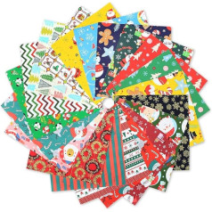 Christmas Fabric Packs, 20 Pieces 25 x 25 cm Christmas Sewing Pattern Cotton Fabric Sold by the Metre Patchwork Fabric Patterns for Sewing Crafts Quilting Party Supplies Decoration