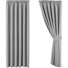 Aspire Homeware Blackout Curtains, 90 x 90 Inch, Pencil Pleat, Light Grey, Curtains for Bedroom, Thermal Insulated, Super Soft Tape Top, Blackout Curtain with Tie Backs, Pair of Panels