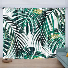 FABTOP Blackout Curtain Eyelets for Bedroom, Green Tropical Palm Leaves Blackout Curtain Set of 2 for Children's Room, 3D Digital Print 100% Polyester (1.183 × 160 W x H (91.5 × 160 cm × 2))