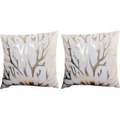 Two cushion covers 40 x 40 cm sofa cushions - bedroom - square decorative cushion - deer - white colour - bed - home - gift idea - fantasy - branches - horns - reindeer - gold print - tree - elk