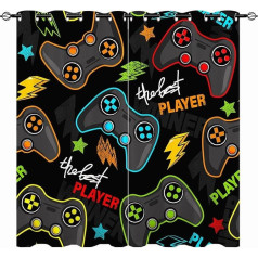 YUANZU Gamepad Curtains - Kids Gamer Video Game Joystick Print Pattern Thermal Insulated and Room Darkening Window Curtains for Boys Teens Bedroom 2 Panels W66 x D54 Inch