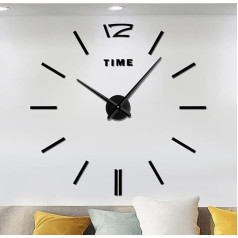 Meyiert Modern DIY Large Wall Clock Frameless Mute Wall Clock Sticker 3D Mirror Effect Acrylic Sticker Metal Large Clocks Wall Clock Home Office Decoration for Living Room (Black)