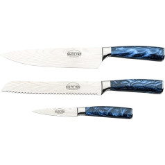 Rockingham Forge Sunrise Collection Sapphire Sapphire Blue 3-Piece Knife Set with High-Quality X40Cr13 Stainless Steel Blade and Resin Handle, Blue