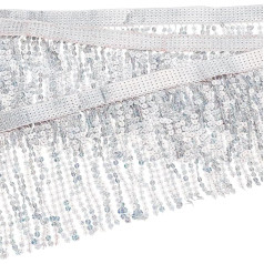 GOMAKERER 10 Yard Sequin Fringe Trim, Silver Plastic Sequins Lace Tassel Sewing Fringe Trim Garment Accessories For DIY Dance Stage Costume Clothing Dress Decor