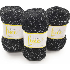 Panini Tessuti 3 balls of Lumière Knitting Yarn with Lurex Yarn - 95% Microfibre - 5% Polyester - Weight 300g (3 x 100g) - Needles N 3.5 - 4.5 Crochet Hooks N 3-4 Handmade