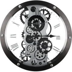 Casablanca 50333 Wall Clock Industry Metal Glass Black Silver with Moving Gears Black Silver with Metal Hands Diameter 54 cm