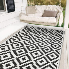 SAND MINE Reversible Mats, Plastic Straw Rug, Modern Rug, Large Floor Mat and Rug for Outdoor, RV, Patio, Backyard, Deck, Camping (1.5 x 2.4 m, Black and White Grid)