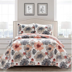 Lush Decor Leah Reversible Duvet Cover Set, 3 Pieces, King, Coral and Grey, Charming Floral Bedding Set, Large Blooming Watercolor Flowers