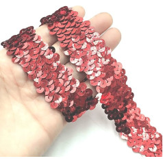 YOOGCORETT 2 Meters Red Elastic Sequin Ribbon Glitter Metallic Stretch Flat Lace for Sewing Dress Costume Wedding Party Embellishments and Craft Supplies 30mm