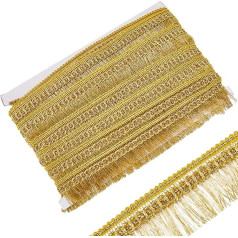GORGECRAFT 15 Yards Gold Fringe Tassel Trim 32mm Wide Metallic Lace Ribbon with Tassel Glitter Braided Edging for DIY Sewing Crafts Clothes Curtain
