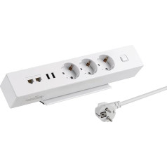 maxtrack NV63L Table Socket 3-Way Protective Contact with 2 x USB and 2 x LAN Connections, Multiple Socket for Home with Table Mounting, Button for Switching on and Off, Power Strip with 1.8 m Cable