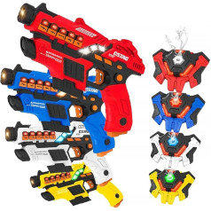VATOS Lasertag Toy Gun with Spray Function and LED Screen, Set of 4 Toy Gun with Vests for Children, Teenagers, Adults, Family, Group Toy for 6, 7, 8, 9, 10, 11, 12 Years Boys and Girls
