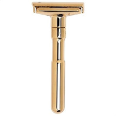 MERKUR Futur 702 Safety Razor | Design Classic Gloss Gold | Two Piece Razor with Straight Cut | Ideal for Wet Shaving | Die-Cast Zinc | Brass Handle | Made in Germany