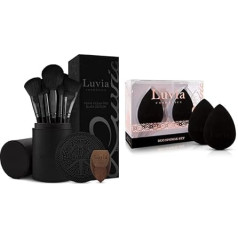 Luvia, Prime Vegan Pro Make-Up Brush Set, Black & Luvia Beauty Blender Sponge Set, Make-Up Egg, Extra Soft Blending Sponge, Cosmetic Applicator Sponge