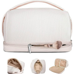 MOON&SUN DESIGN 2023 Aesthetic Makeup Bag, Extra Large, Double Layer Cosmetic Bag, Travel Makeup Bag, Portable Makeup Organiser, Beige, Double Layer Cosmetic Bag, Travel Makeup Bag, beige, Large