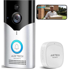 AUKTECH Doorbell with Camera, 4MP Video Doorbell Wireless Battery with Chime, 2.5K FHD Night Vision, PIR Motion Sensor, Two-Way Audio, 2.4 GHz WiFi, Video Door Intercom for Your Front Door