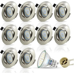 HiBay Set of 10 LED Spotlight 230 V GU10 Swivelling Recessed Light 68 mm Hole Size Ceiling Spotlights Round Recessed Spotlight Including 5 W Warm White Spotlight