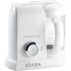 BÉABA - Babycook Solo - 4 in 1 Baby Food Preparer - Gentle Steamer - Fast Steaming in 15 Minutes - Stainless Steel Cooking Basket - White/Silver