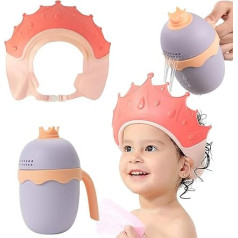FUNUPUP Children's Shower Cap with Hair Washing Cup, Hair Washing Aid Children Baby Hair Washing Protection (Crown Pink)