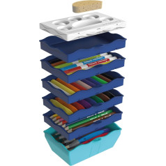 Pelikan 818384 Creative Factory Supertower, Filled with 54 Pieces (e.g. Colourful, Felt and Wax Crayons, Clay, Brushes, Tempera Paints, etc.) Blue, 1 Piece