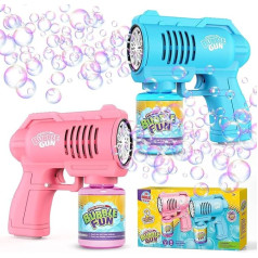 Bombble Automatic Bubble Gun, Bubble Machine Gun Children 10,000+ Bubbles per Minute with 130 ml Bubble Solution, Bubble Toy Gift for Children/Birthday/Party (Blue + Pink)