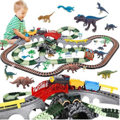 JONRRYIN Dinosaur Toy Car Roller Coaster, 259 Pieces Railway Children Electric with Train Toy, Car Racing Track Dino Racing Track Children's Toy, Rails Car Toy for Children from 2-7 Years