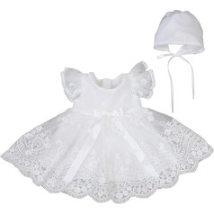 Fldy Baby Girl Christening Dresses Ruffle Lace Dress and Hood Set Baby Tutu Tulle Princess Dress for Christening Wedding Birthday Party