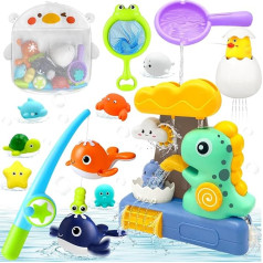 Bibykivn Bath Toy, Bath Toy from 3 4 5 Years, Dinosaur Water Toy Set with Fishing Game, Squirting Toy, Children's Bath Fun Gift Girls Boys