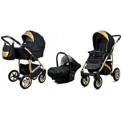 BabyLux® Bambimo 3-in-1 Pushchair Set - Gold Lux - incl. Baby Carrycot, Buggy Sports Seat, Car Seat - Pram Set - Combination Pram with Changing Bag, Rain Cover etc.