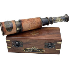 Hand Brass Telescope Maritime Sailor Masterpiece with Wooden Box Pirate Spyglass