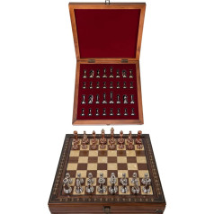 Helena Wood Art, Handmade Wooden Chess Board with Storage System Metal Chess Pieces Deluxe Edition Chess Set Chess Set 40 x 40 cm