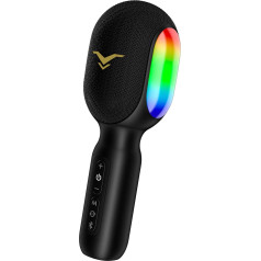 Karaoke Microphone, LED Wireless Bluetooth Microphone, Portable LED Children's Karaoke Microphone with Music Recording, Accompaniment Mode, Home KTV Karaoke Device, Compatible with iOS Android FM