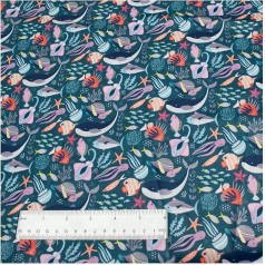 Pre Cut PU Laminate Fabric - Sold by the Metre - Waterproof and Breathable - Ideal for Cloth Nappies and Similar Projects - Sea Life Galore