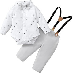 T TALENTBABY Baby Boys' Suit, Wedding Festive Clothing Set, Christening Romper, Long Sleeve Shirt Bodysuit with Bow Tie + Braces Trousers, Winter Gentleman Outfit