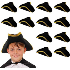 Kids Tri Grain Hat Costume Accessory Pirate Captain Hat for Kids Highway Hat Black Triangular with Gold Detailing Size 55cm Pack of 12