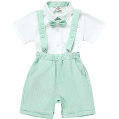 Odizli Baby Suit Boy Short Sleeve Shirt Top + Bow Tie + Braces Shorts 3-Piece Christening Clothing Set Wedding Party Christening Suit