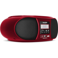TechniSat DIGITRADIO 1990 Stereo Boombox with DAB+/FM Radio and CD Player (Bluetooth Audio Streaming, Headphone Jack, USB, AUX In, Charging Function, Clock, 2 x 1.5 Watt Output Power) Red