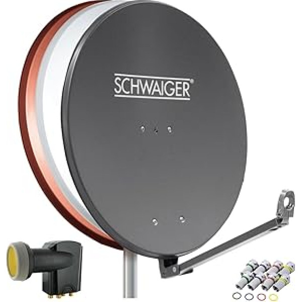 SCHWAIGER 4609 Satellite Satellite Set Satellite Dish Quad LNB Digital 8x F-Connector 7 mm Satellite Antenna Aluminium Complete Set Anthracite 88 x 88 cm