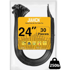 Cable Ties Black 600 mm Cable Ties Long Large Black Extra Strong Cable Ties UV Resistant 60 cm x 12.4 mm Wide Large Cable Ties for Cable Management Pack of 30