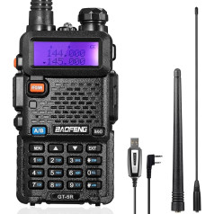 BAOFENG GT-5R Walkie Talkie, Dual Band Radio for UHF VHF 144-146/430-440MHz, with 128 Channel Memory, 1800mAh Battery, Programming Cable, Headphones for Adults, CHIRP Supported