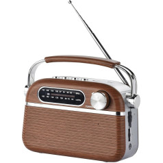 Halterrego Vintage Large Wave Wood Effect Radio AM/FM/SW USB/Micro SD Card Mains Plug or Battery (Not Included)