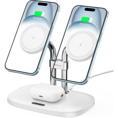 SwanScout Mag Safe Dual Mobile Phone Charging Station for iPhone, 3 in 1 iPhone Inductive Charging Station Compatible with iPhone 15/14/13/12 Series, for Airpods Pro 2/3, Magnetic Wireless Charger