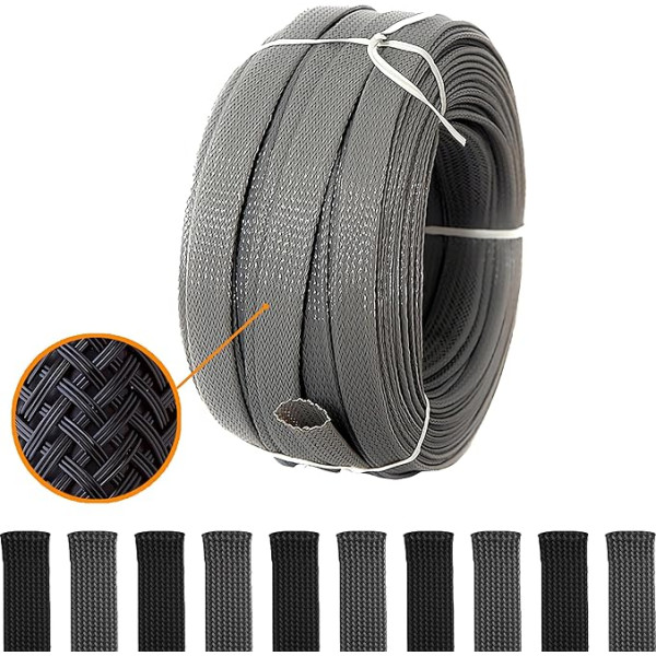 MarketConnect® Expandable Cable Sheath Diameter 12 mm, Length 100 m • For Collecting, Protecting and Hiding Cables • Grey • Industry Standard