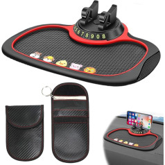 Car Non-Slip Mat Dashboard Set with Key Pocket, 360° Rotating Mobile Phone Holder Car with Mobile Phone Holder, Non-Slip 3-in-1 Multifunctional Phone Pad for iPhone Android