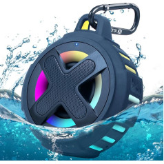 Xleader Small Portable Bluetooth Speaker, Certified IPX7 Waterproof Floating Shower Pool Beach Speaker with Lights, Clip, Microphone, Bassup, Golf Accessories, Gifts, Lake Blue