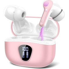 Bluetooth Headphones, Wireless Bluetooth 5.3 In Ear, 4 ENC Noise Cancelling Mic Earphones, HiFi Stereo Deep Bass, 40H Playtime, LED Display, IP7 Waterproof Earbuds, Touch Control, Pink