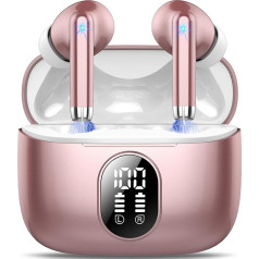 Bluetooth Headphones, Wireless Bluetooth 5.3 In-Ear Headphones with 4 ENC Noise Cancelling Mic, Wireless Headphones 40 Hours, Deep Bass Earbuds, IP7 Waterproof Earphones, Portable Design, Rose